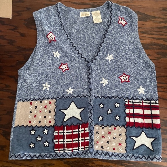Bobbie Brooks Vintage Y2k Womens Size Large Blue Patriotic Flag Sweater Vest - Picture 1 of 11